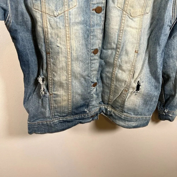 J Brand Denim Jean Jacket Womens One Size Distressed Oversized Wasted Wash Blue - Picture 6 of 10